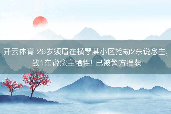 开云体育 26岁须眉在横琴某小区抢劫2东说念主， 致1东说念主牺牲! 已被警方捏获
