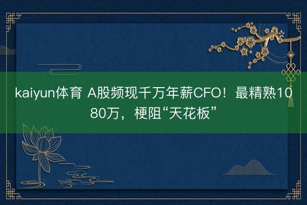 kaiyun体育 A股频现千万年薪CFO!最精熟1080万,梗阻“天花板”
